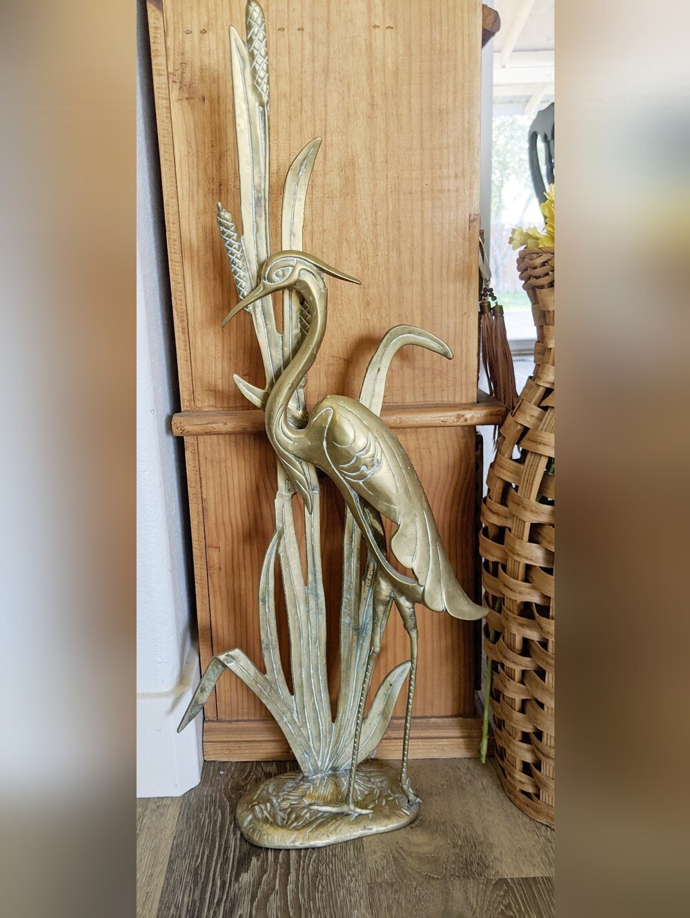 Brass Heron Garden Statue - Elegant Gold Home Art Accent